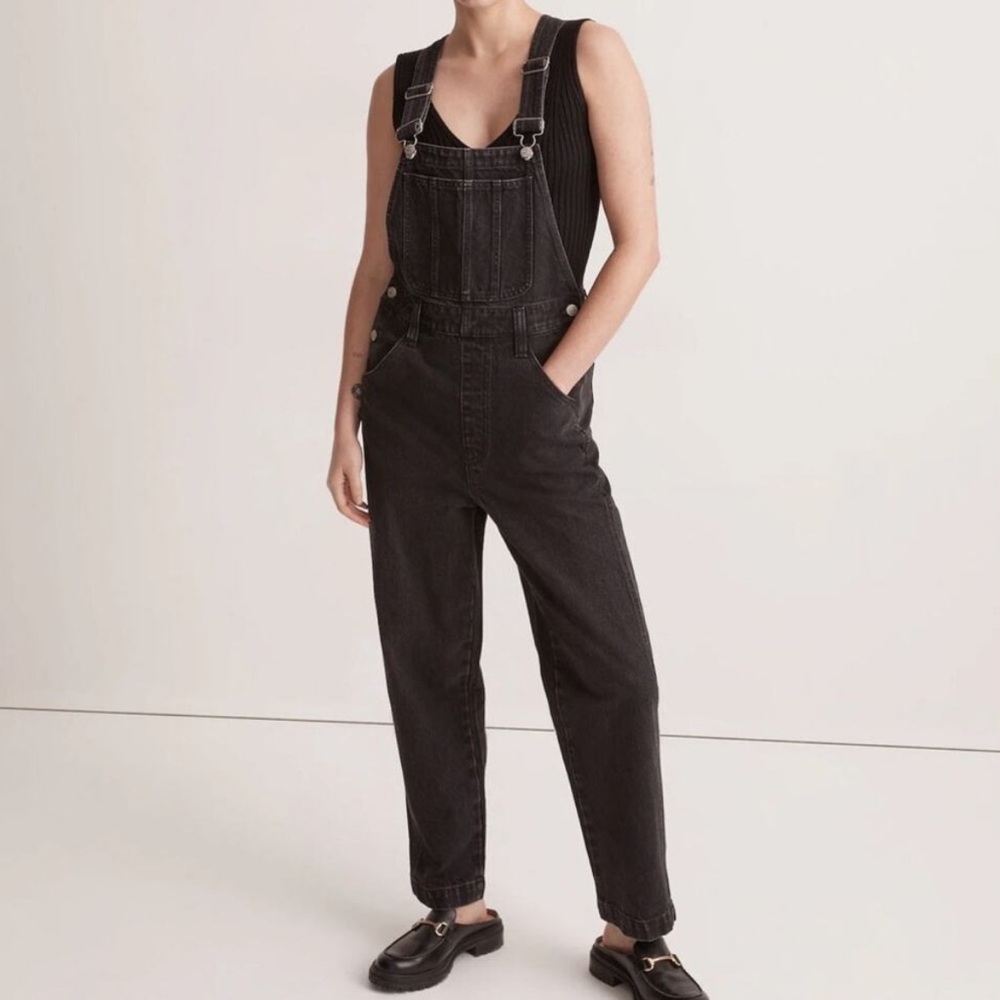 Madewell Straight Leg Overalls Lunar Wash Black Denim XS Cotton Casual Academic